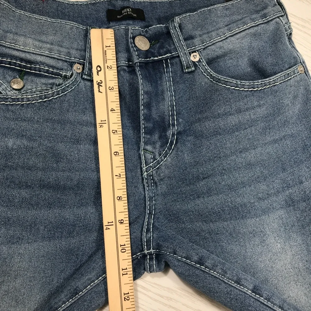 True Religion Ricky Big T Flap Jeans Men 30x34 Blue Straight Cotton Blend New